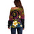 Hawaiian Plumeria Turtle Tribal Spiral Polynesian Tattoo Off Shoulder Sweater Fanciful Color