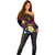 Hawaiian Plumeria Turtle Tribal Spiral Polynesian Tattoo Off Shoulder Sweater Fanciful Color