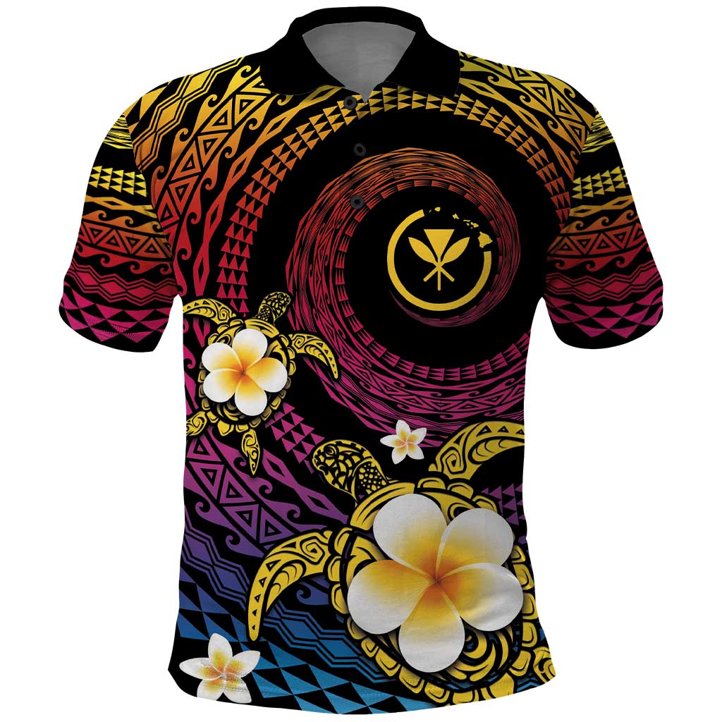 Hawaiian Plumeria Turtle Tribal Spiral Polynesian Tattoo Polo Shirt Fanciful Color