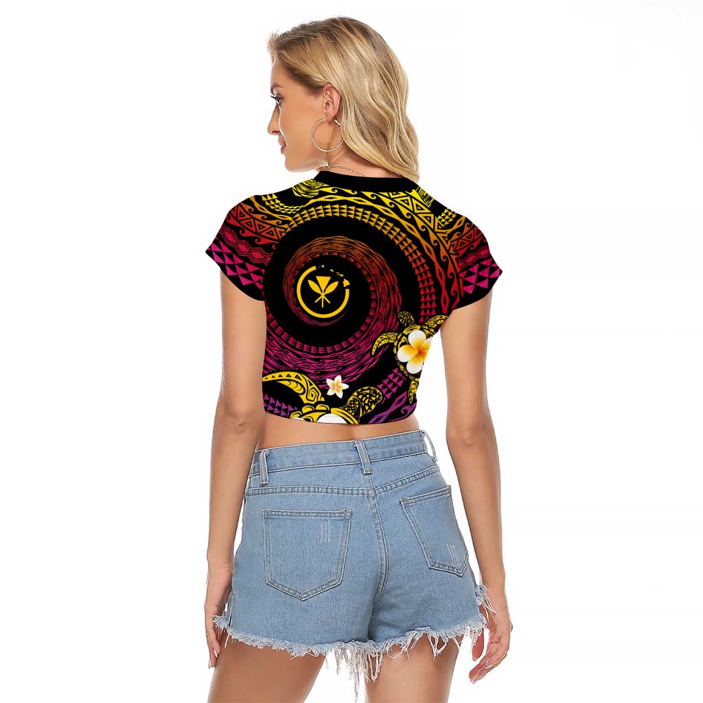 Hawaiian Plumeria Turtle Tribal Spiral Polynesian Tattoo Raglan Cropped T Shirt Fanciful Color LT03 - Polynesian Pride