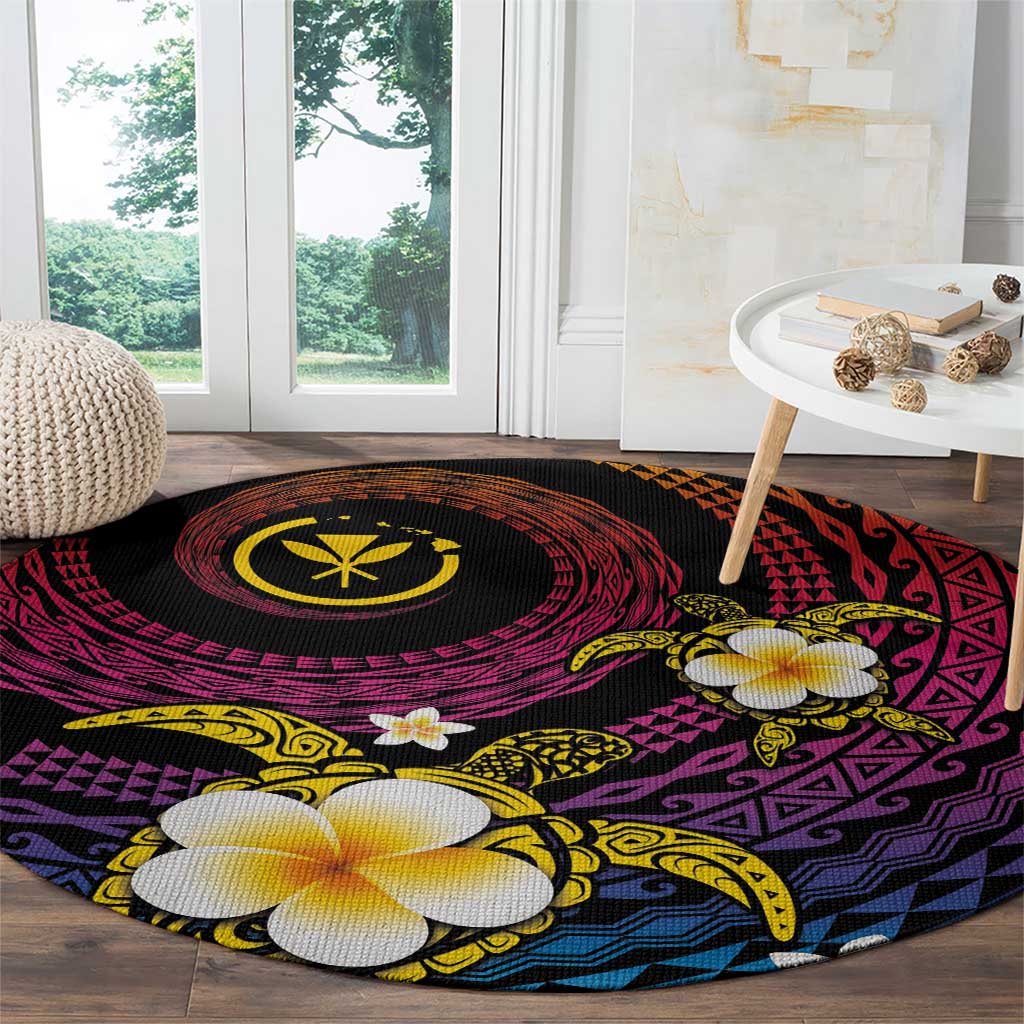 Hawaiian Plumeria Turtle Tribal Spiral Polynesian Tattoo Round Carpet Fanciful Color