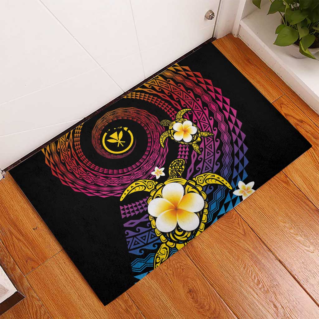 Hawaiian Plumeria Turtle Tribal Spiral Polynesian Tattoo Rubber Doormat Fanciful Color LT03 - Polynesian Pride