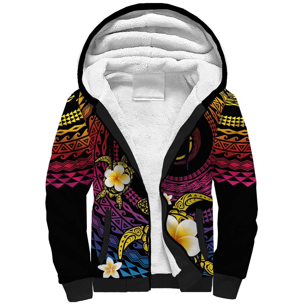 Hawaiian Plumeria Turtle Tribal Spiral Polynesian Tattoo Sherpa Hoodie Fanciful Color