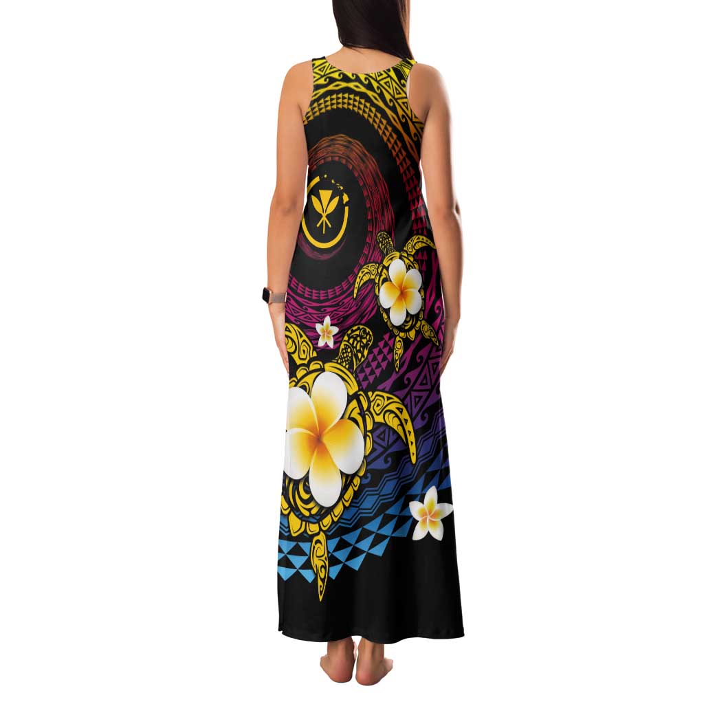 Hawaiian Plumeria Turtle Tribal Spiral Polynesian Tattoo Tank Maxi Dress Fanciful Color