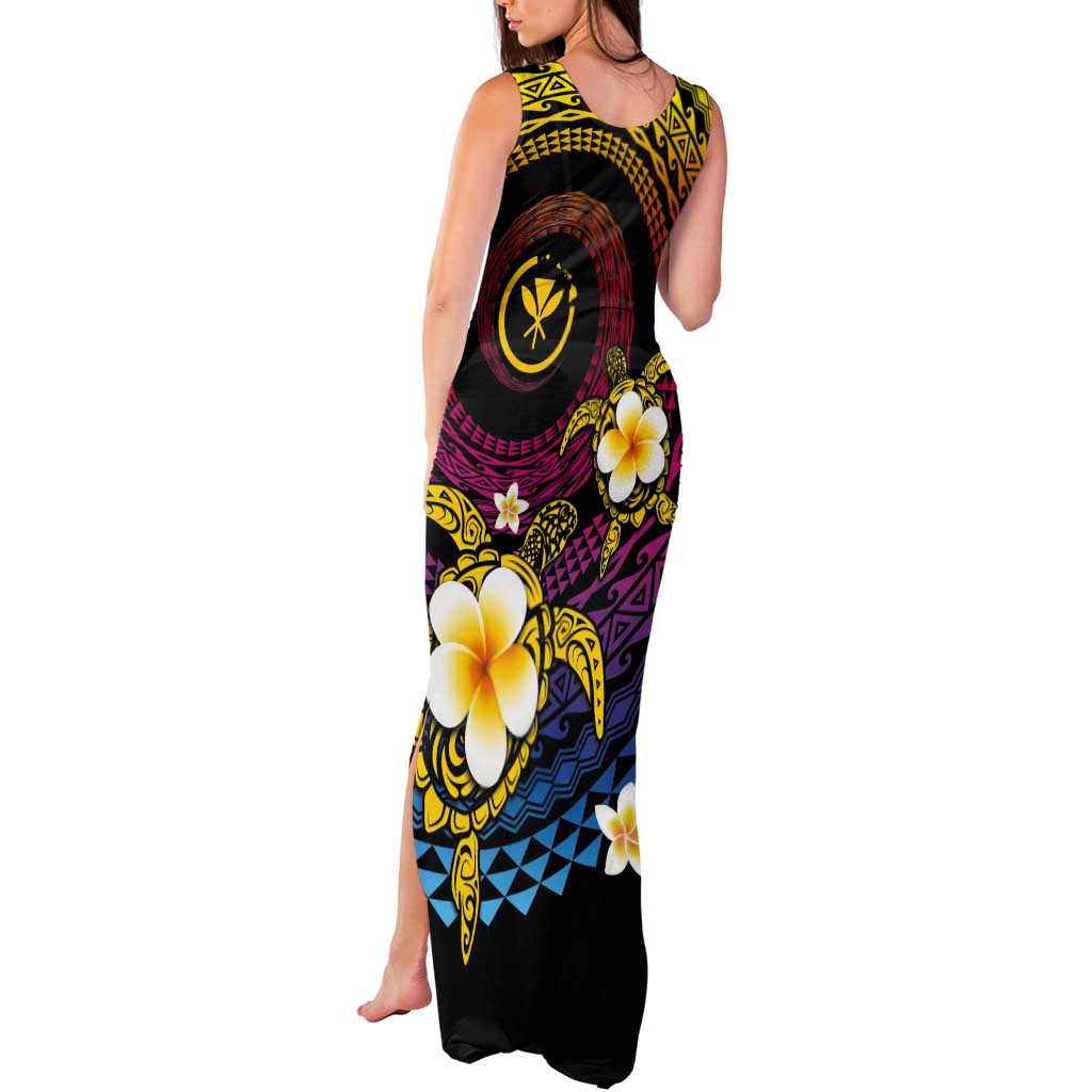 Hawaiian Plumeria Turtle Tribal Spiral Polynesian Tattoo Tank Maxi Dress Fanciful Color