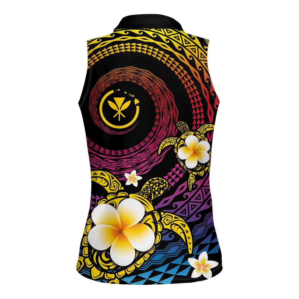 Hawaiian Plumeria Turtle Tribal Spiral Polynesian Tattoo Women Sleeveless Polo Shirt Fanciful Color LT03 - Polynesian Pride