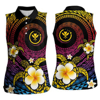 Hawaiian Plumeria Turtle Tribal Spiral Polynesian Tattoo Women Sleeveless Polo Shirt Fanciful Color LT03 - Polynesian Pride