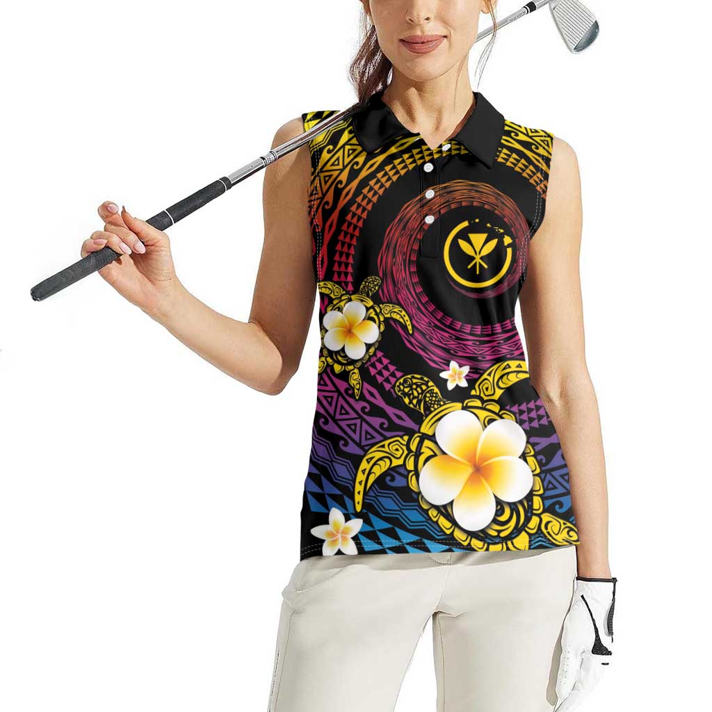 Hawaiian Plumeria Turtle Tribal Spiral Polynesian Tattoo Women Sleeveless Polo Shirt Fanciful Color LT03 - Polynesian Pride