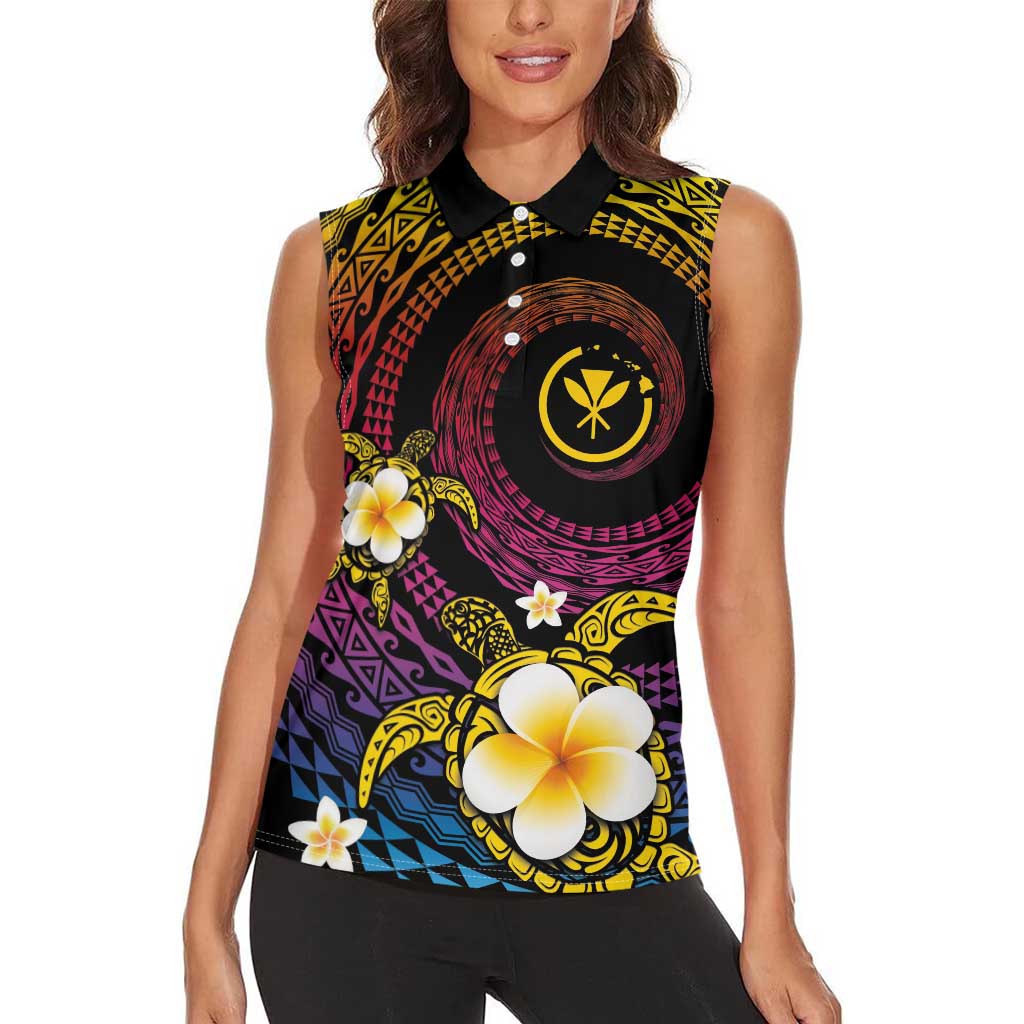 Hawaiian Plumeria Turtle Tribal Spiral Polynesian Tattoo Women Sleeveless Polo Shirt Fanciful Color LT03 - Polynesian Pride