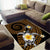 Hawaiian Plumeria Turtle Tribal Spiral Polynesian Tattoo Area Rug Gold Color