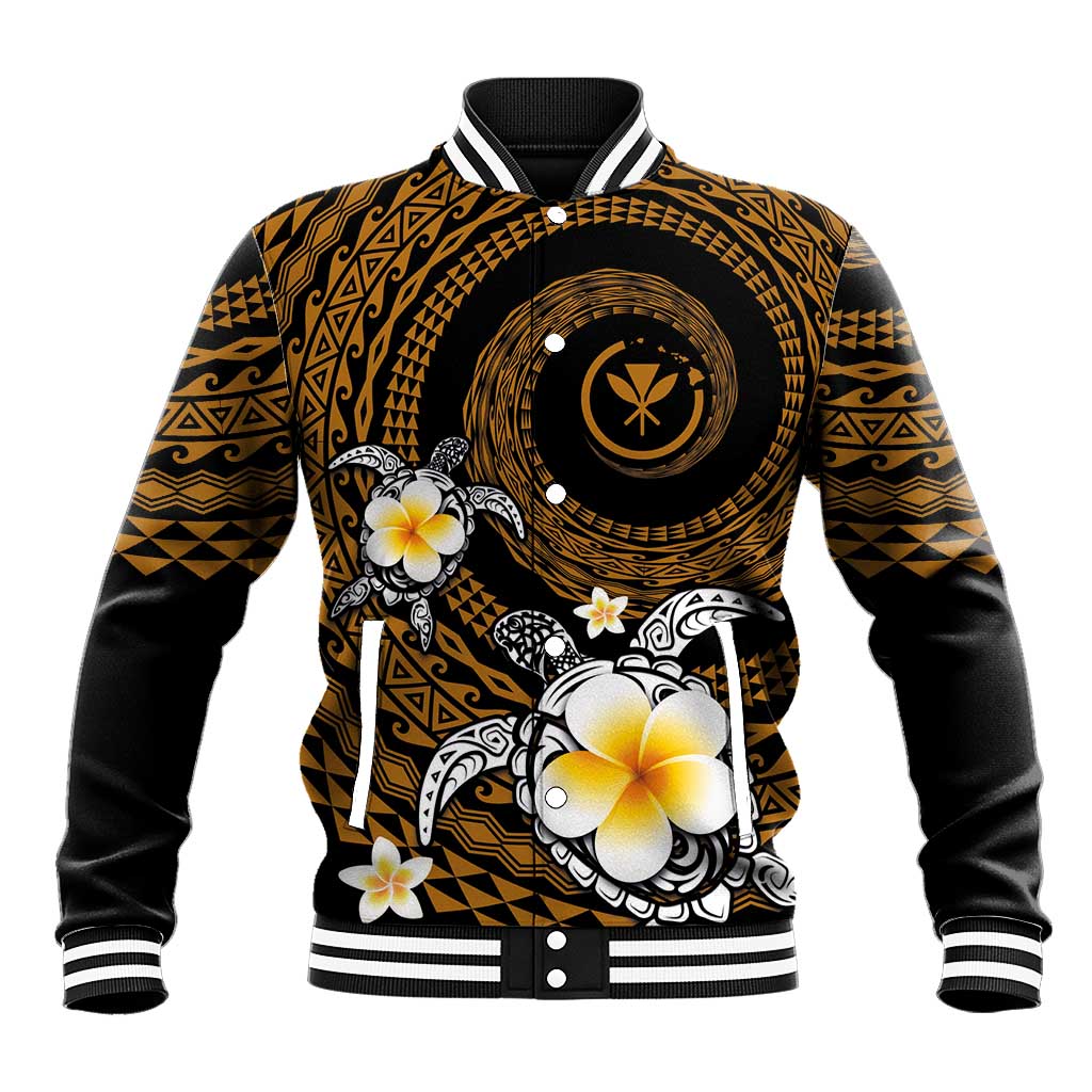 Hawaiian Plumeria Turtle Tribal Spiral Polynesian Tattoo Baseball Jacket Gold Color LT03 Unisex Gold - Polynesian Pride