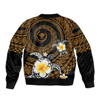 Hawaiian Plumeria Turtle Tribal Spiral Polynesian Tattoo Bomber Jacket Gold Color