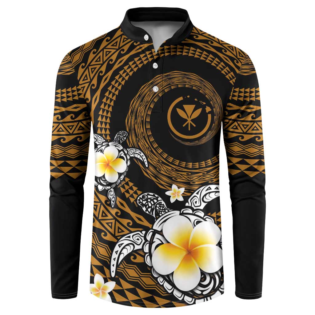 Hawaiian Plumeria Turtle Tribal Spiral Polynesian Tattoo Button Sweatshirt Gold Color LT03 Gold - Polynesian Pride
