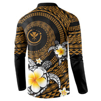 Hawaiian Plumeria Turtle Tribal Spiral Polynesian Tattoo Button Sweatshirt Gold Color LT03 - Polynesian Pride