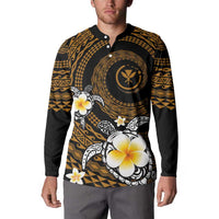 Hawaiian Plumeria Turtle Tribal Spiral Polynesian Tattoo Button Sweatshirt Gold Color LT03 - Polynesian Pride
