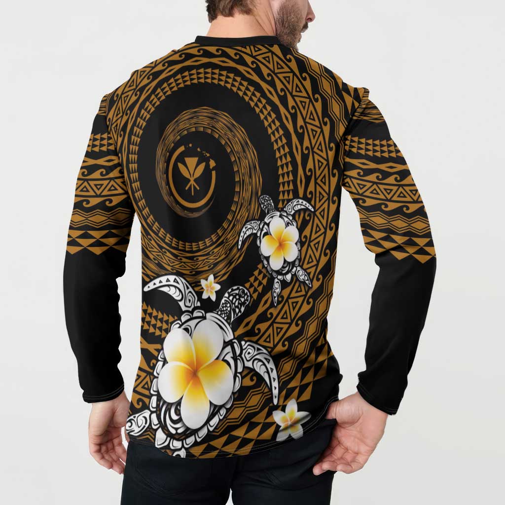 Hawaiian Plumeria Turtle Tribal Spiral Polynesian Tattoo Button Sweatshirt Gold Color LT03 - Polynesian Pride
