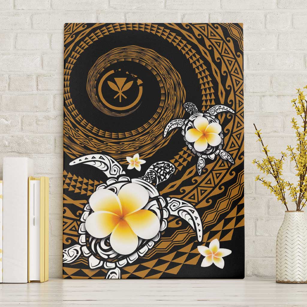 Hawaiian Plumeria Turtle Tribal Spiral Polynesian Tattoo Canvas Wall Art Gold Color