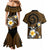 Hawaiian Plumeria Turtle Tribal Spiral Polynesian Tattoo Couples Matching Mermaid Dress and Hawaiian Shirt Gold Color