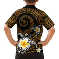 Hawaiian Plumeria Turtle Tribal Spiral Polynesian Tattoo Family Matching Puletasi and Hawaiian Shirt Gold Color LT03 - Polynesian Pride