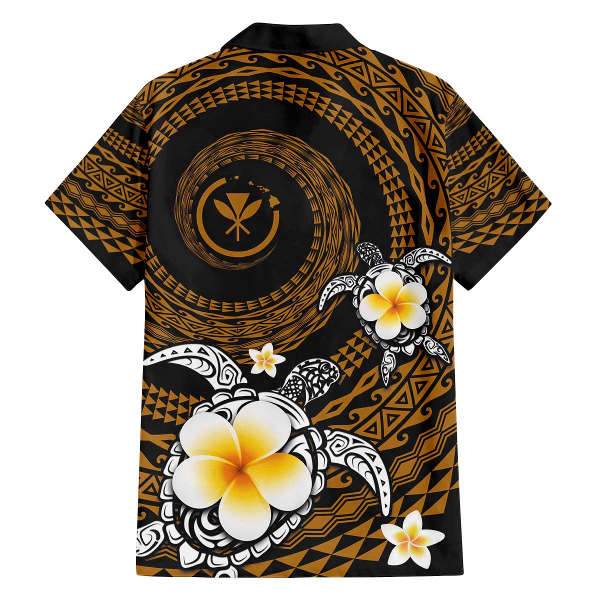 Hawaiian Plumeria Turtle Tribal Spiral Polynesian Tattoo Family Matching Puletasi and Hawaiian Shirt Gold Color LT03 - Polynesian Pride