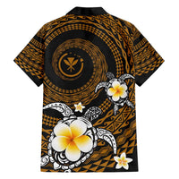 Hawaiian Plumeria Turtle Tribal Spiral Polynesian Tattoo Family Matching Puletasi and Hawaiian Shirt Gold Color LT03 - Polynesian Pride