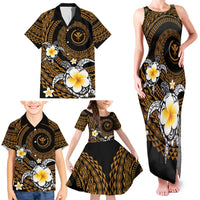 Hawaiian Plumeria Turtle Tribal Spiral Polynesian Tattoo Family Matching Tank Maxi Dress and Hawaiian Shirt Gold Color