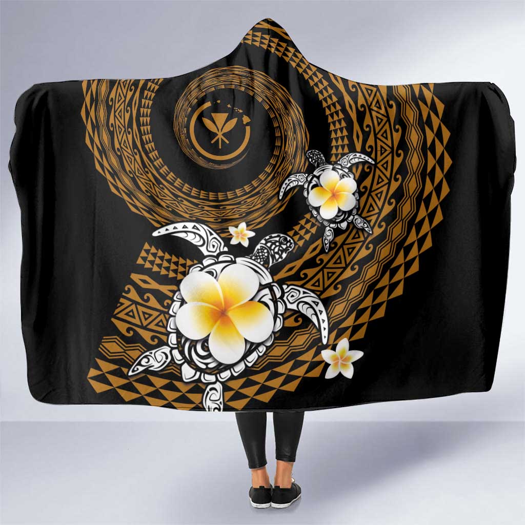 Hawaiian Plumeria Turtle Tribal Spiral Polynesian Tattoo Hooded Blanket Gold Color