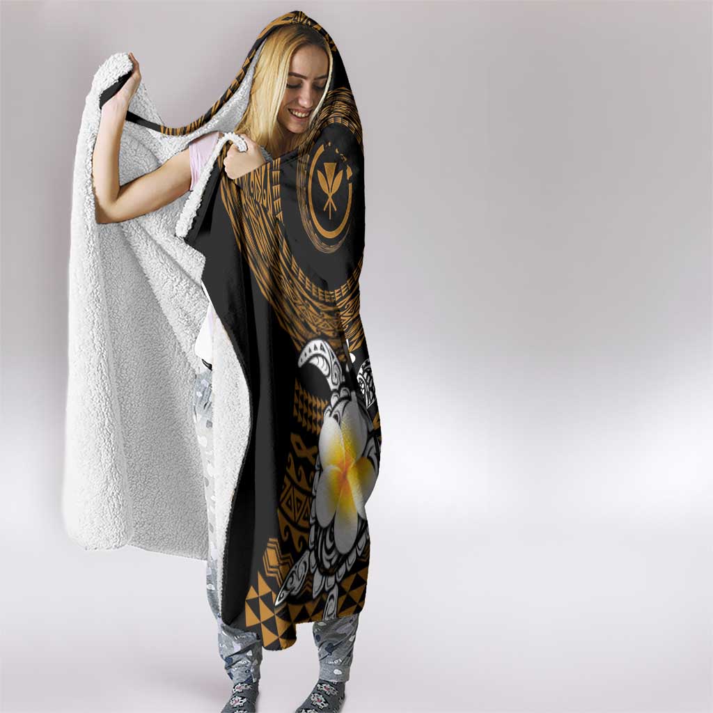 Hawaiian Plumeria Turtle Tribal Spiral Polynesian Tattoo Hooded Blanket Gold Color