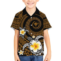 Hawaiian Plumeria Turtle Tribal Spiral Polynesian Tattoo Kid Hawaiian Shirt Gold Color LT03 Kid Gold - Polynesian Pride