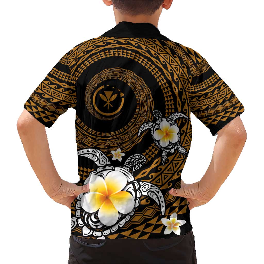 Hawaiian Plumeria Turtle Tribal Spiral Polynesian Tattoo Kid Hawaiian Shirt Gold Color LT03 - Polynesian Pride