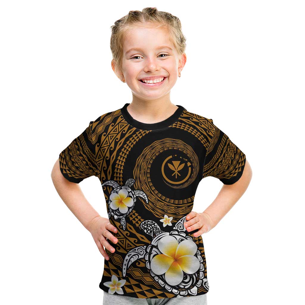 Hawaiian Plumeria Turtle Tribal Spiral Polynesian Tattoo Kid T Shirt Gold Color LT03 Gold - Polynesian Pride