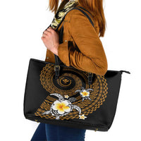 Hawaiian Plumeria Turtle Tribal Spiral Polynesian Tattoo Leather Tote Bag Gold Color LT03 Gold - Polynesian Pride