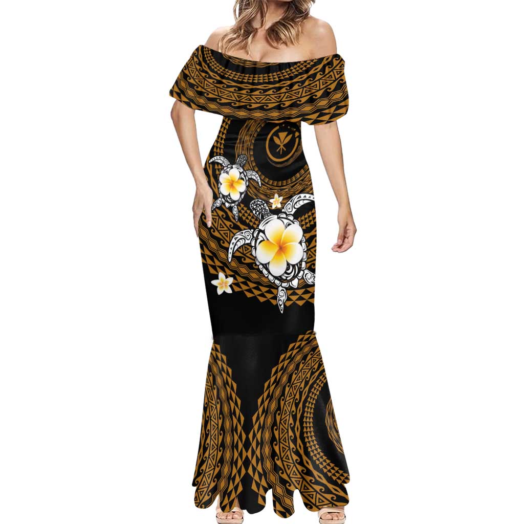 Hawaiian Plumeria Turtle Tribal Spiral Polynesian Tattoo Mermaid Dress Gold Color