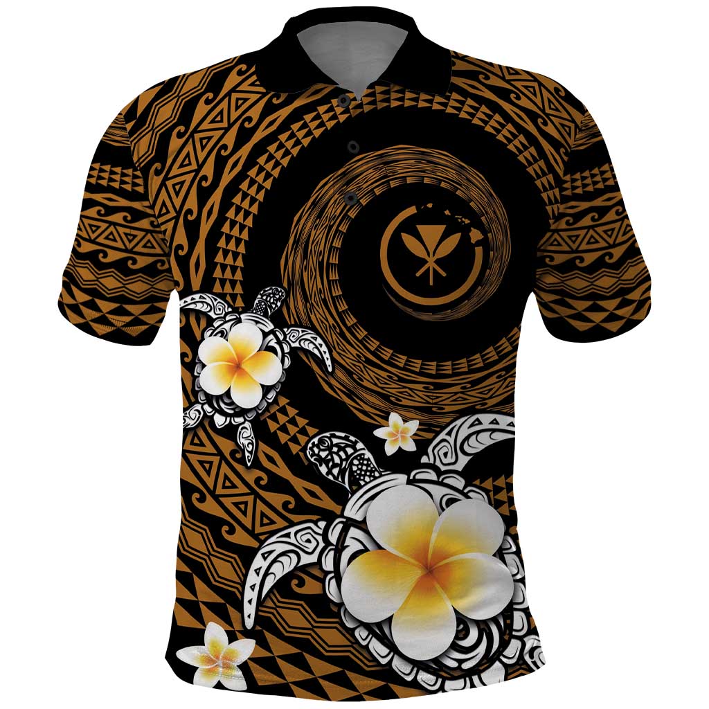 Hawaiian Plumeria Turtle Tribal Spiral Polynesian Tattoo Polo Shirt Gold Color