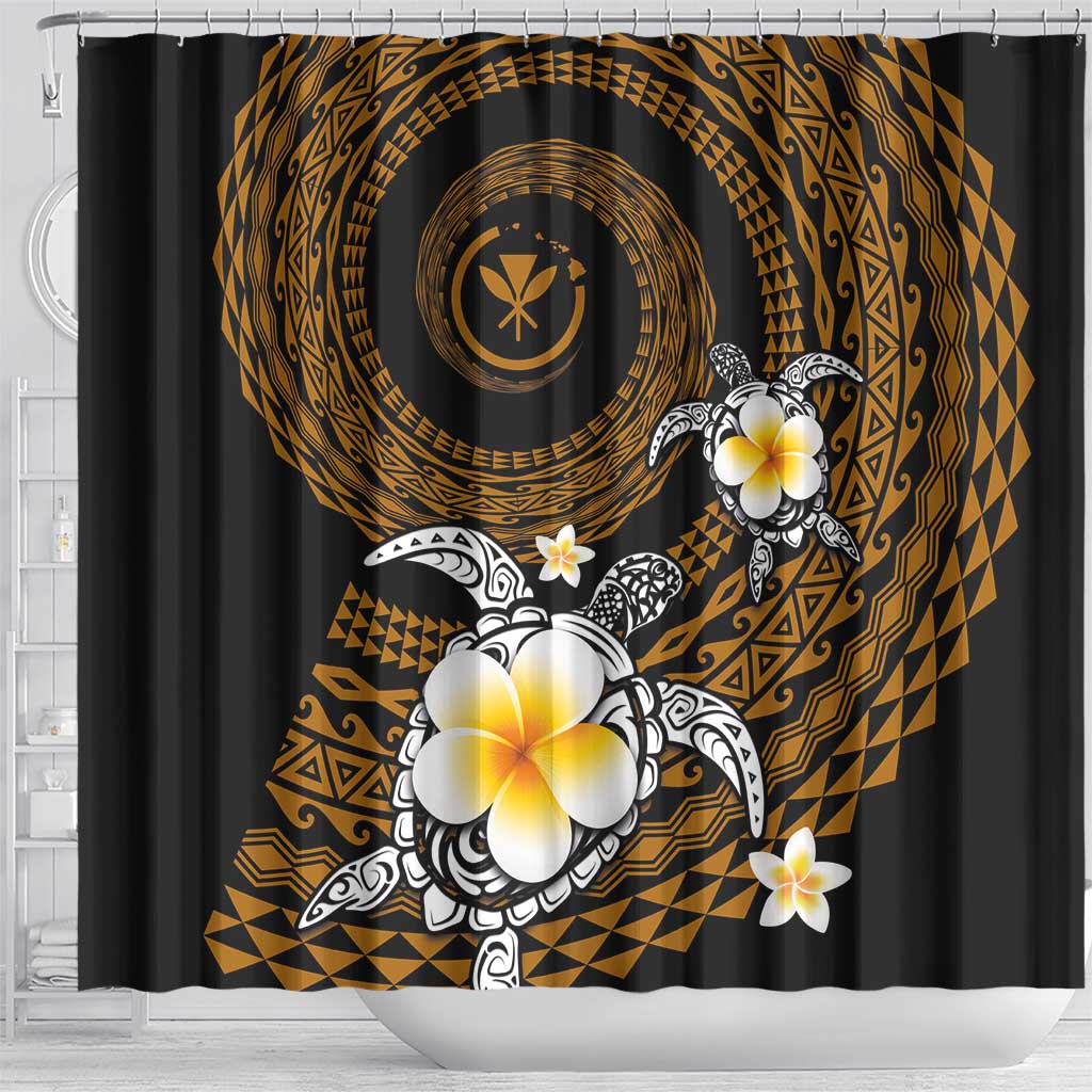 Hawaiian Plumeria Turtle Tribal Spiral Polynesian Tattoo Shower Curtain Gold Color LT03 - Polynesian Pride