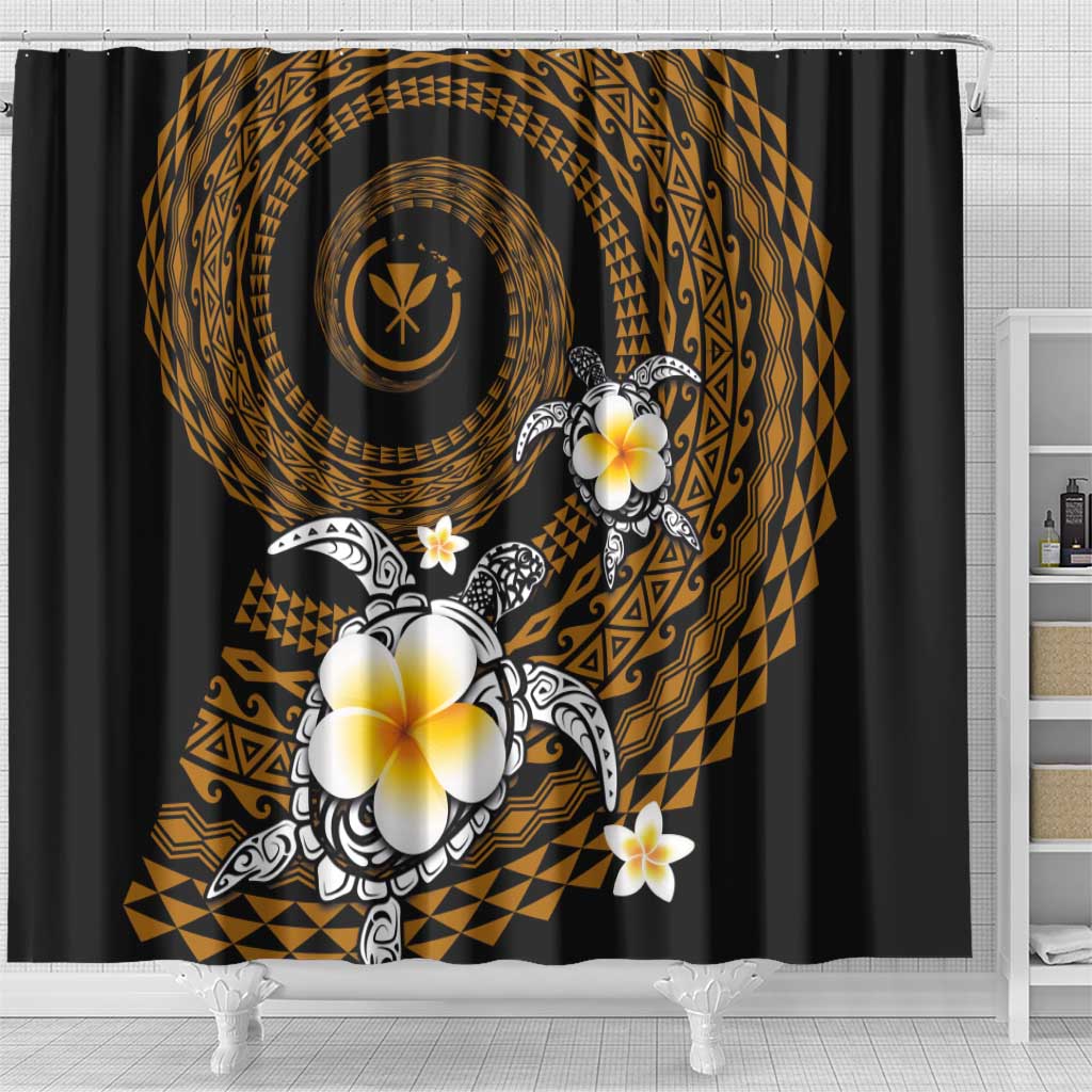 Hawaiian Plumeria Turtle Tribal Spiral Polynesian Tattoo Shower Curtain Gold Color LT03 - Polynesian Pride