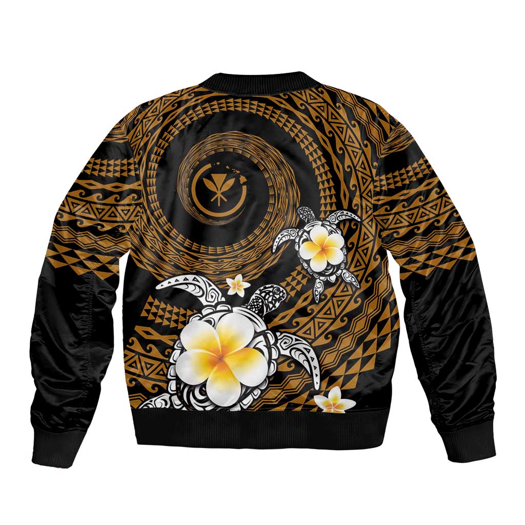 Hawaiian Plumeria Turtle Tribal Spiral Polynesian Tattoo Sleeve Zip Bomber Jacket Gold Color
