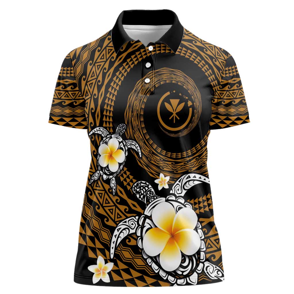 Hawaiian Plumeria Turtle Tribal Spiral Polynesian Tattoo Women Polo Shirt Gold Color