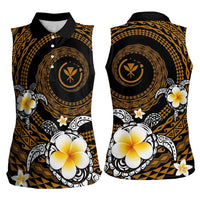 Hawaiian Plumeria Turtle Tribal Spiral Polynesian Tattoo Women Sleeveless Polo Shirt Gold Color LT03 - Polynesian Pride