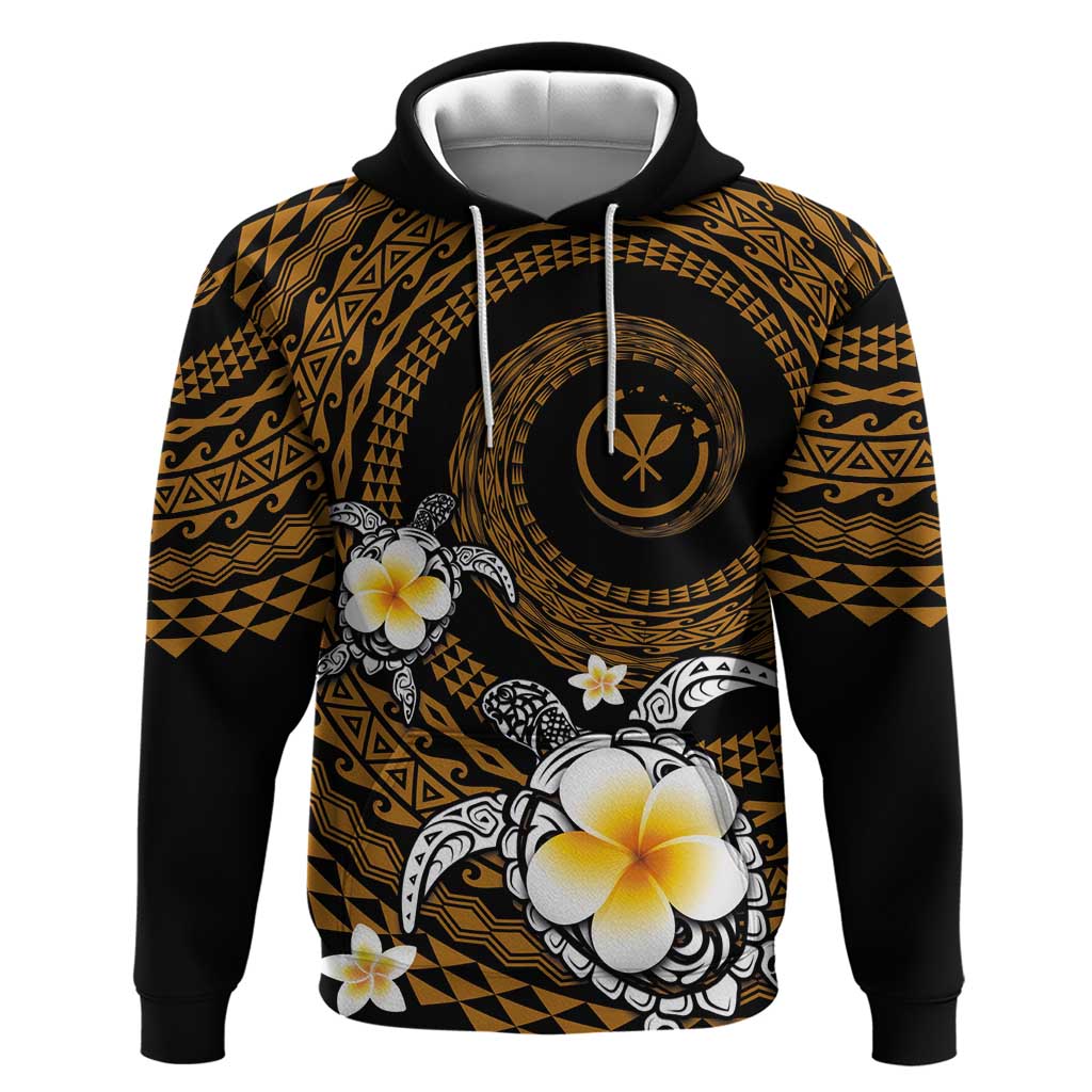 Hawaiian Plumeria Turtle Tribal Spiral Polynesian Tattoo Zip Hoodie Gold Color