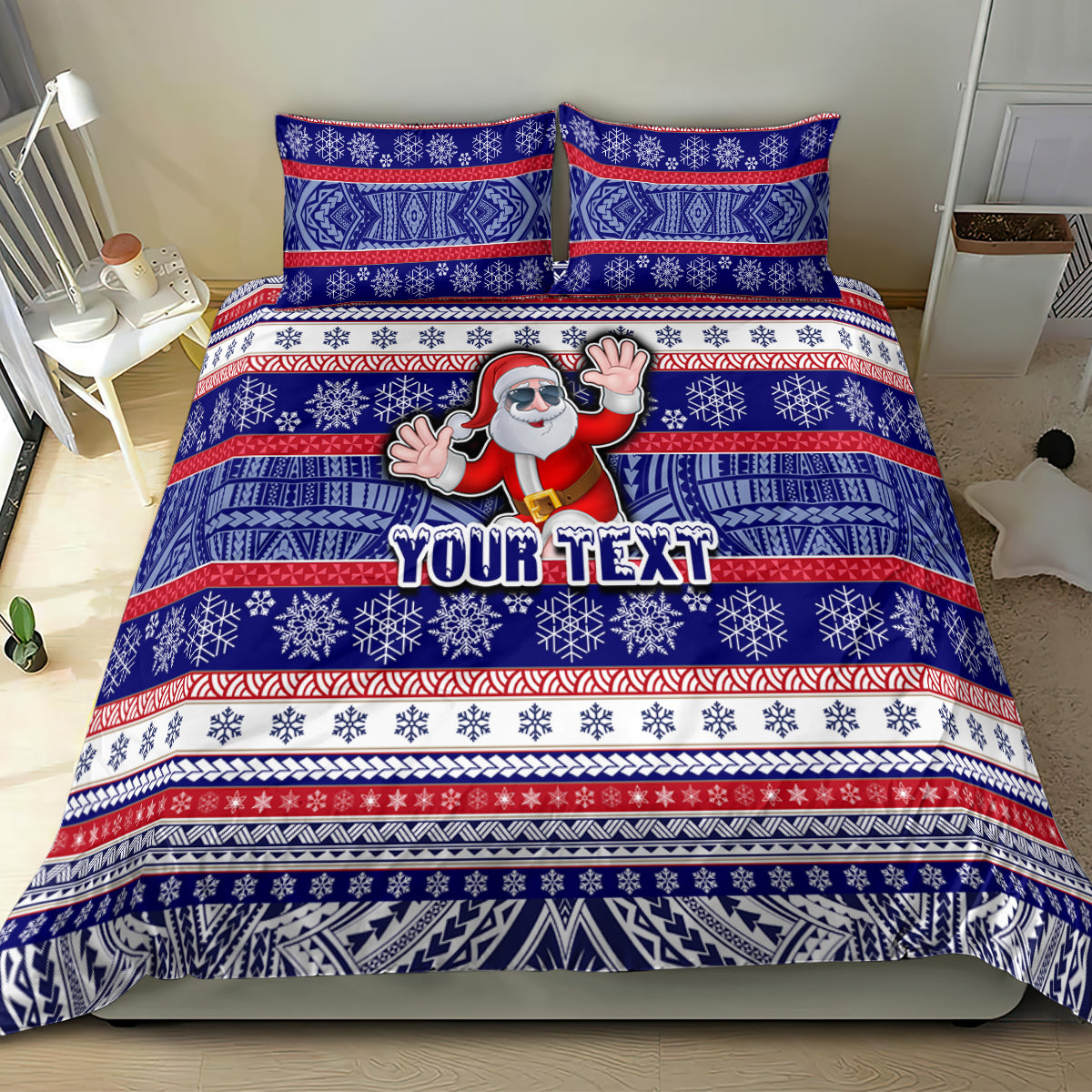 Custom American Samoa Christmas Bedding Set Samoan Coat of Arms and Cool Santa Ornament Style LT03 - Polynesian Pride