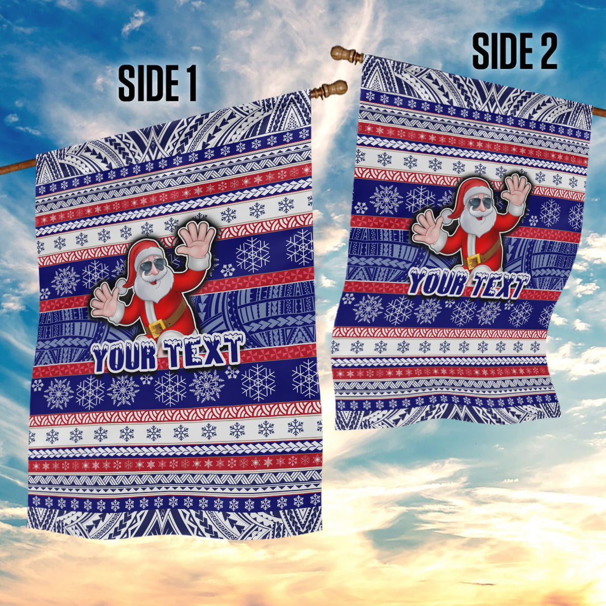 Custom American Samoa Christmas Garden Flag Samoan Coat of Arms and Cool Santa Ornament Style LT03 - Polynesian Pride