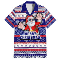 Custom American Samoa Christmas Hawaiian Shirt Samoan Coat of Arms and Cool Santa Ornament Style LT03 Blue - Polynesian Pride