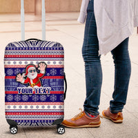 Custom American Samoa Christmas Luggage Cover Samoan Coat of Arms and Cool Santa Ornament Style LT03 Blue - Polynesian Pride