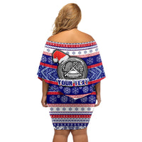 Custom American Samoa Christmas Off Shoulder Short Dress Samoan Coat of Arms and Cool Santa Ornament Style LT03 - Polynesian Pride