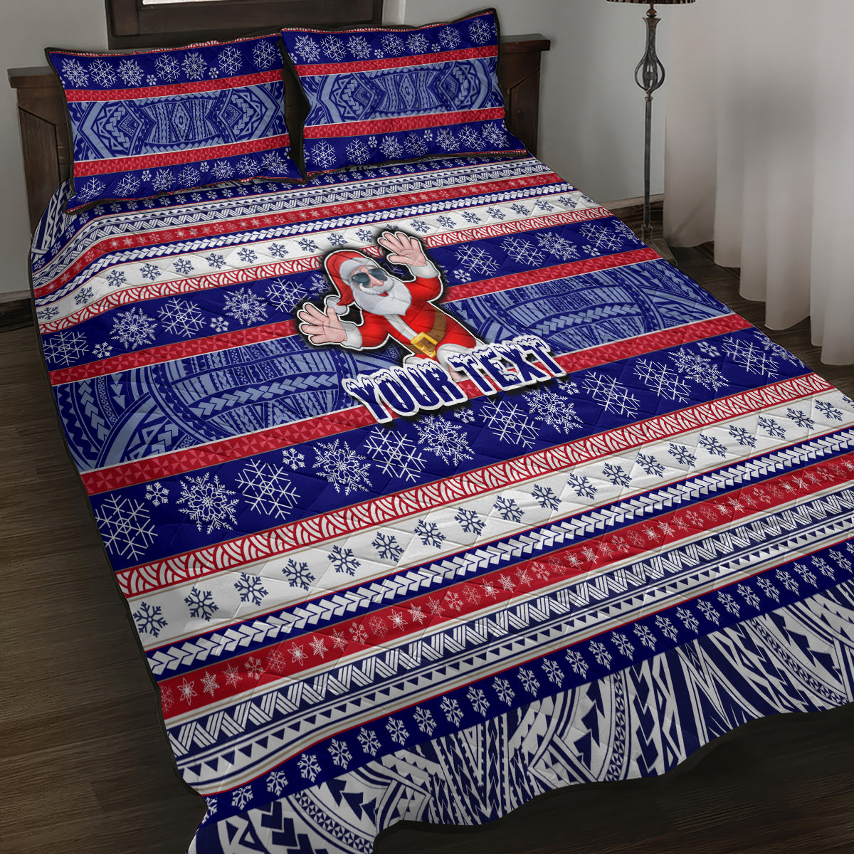 Custom American Samoa Christmas Quilt Bed Set Samoan Coat of Arms and Cool Santa Ornament Style LT03 - Polynesian Pride