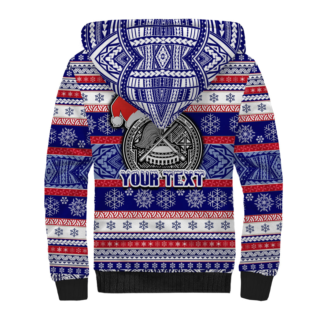 Custom American Samoa Christmas Sherpa Hoodie Samoan Coat of Arms and Cool Santa Ornament Style LT03 - Polynesian Pride