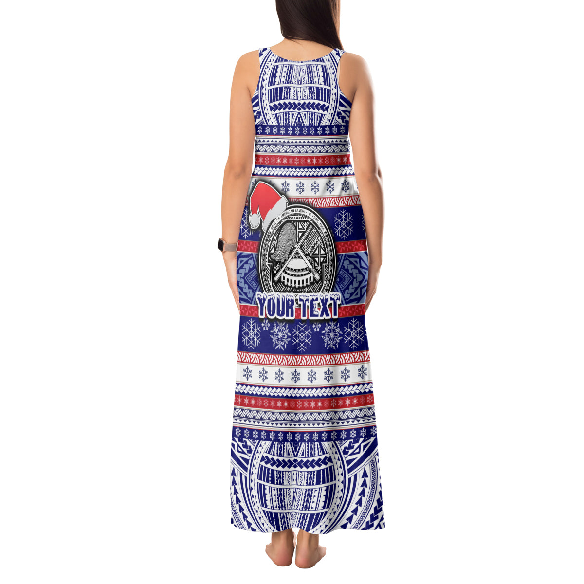 Custom American Samoa Christmas Tank Maxi Dress Samoan Coat of Arms and Cool Santa Ornament Style LT03 - Polynesian Pride