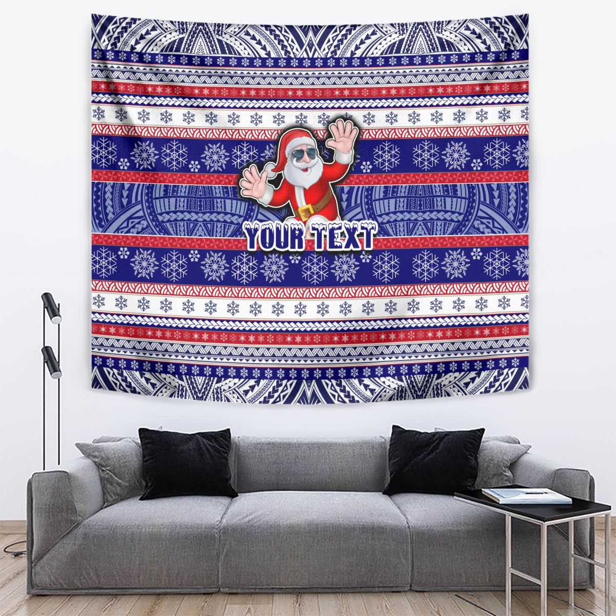 Custom American Samoa Christmas Tapestry Samoan Coat of Arms and Cool Santa Ornament Style LT03 - Polynesian Pride