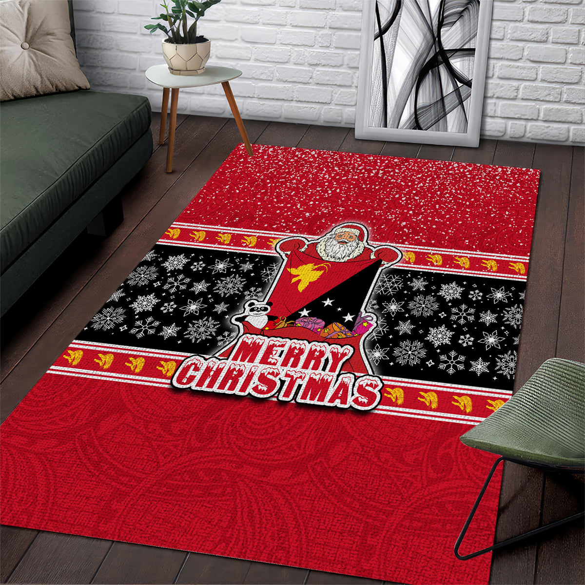 Papua New Guinea Christmas Area Rug Santa With Flag Of PNG Polynesian Tribal Xmas Vibe LT03 Red - Polynesian Pride